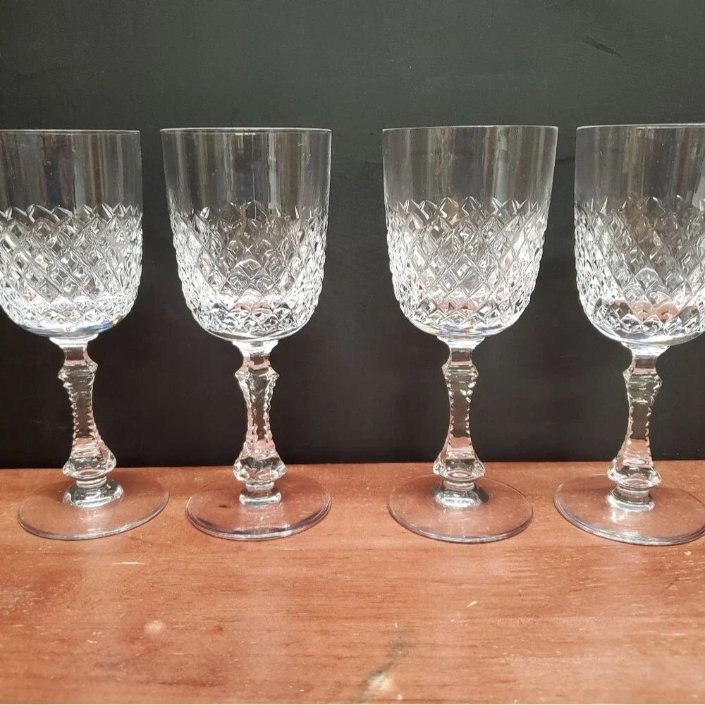 Vintage PARMA by Josair Diamond Crystal Cut Stemware Wine Glasses